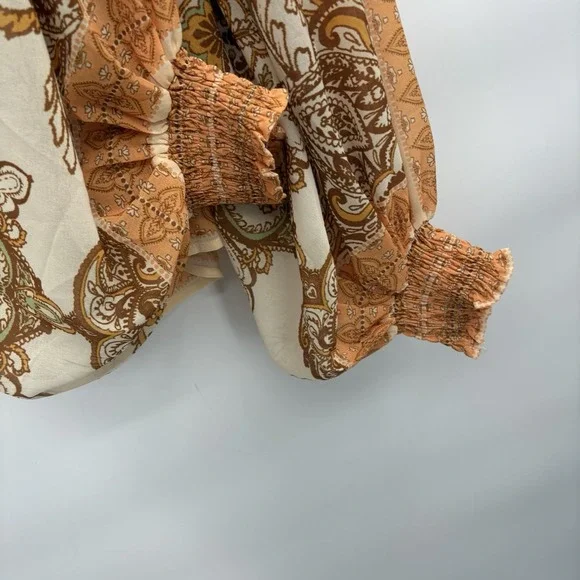 Flying Tomato Back To You Woven Button Up Top Paisley Ballon Sleeve Women Size L - Picture 6 of 7